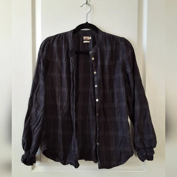 Faherty Womens‎ Black Plaid Long Sleeve Harper Blouse Button Up Shirt Top XS - Picture 5 of 13